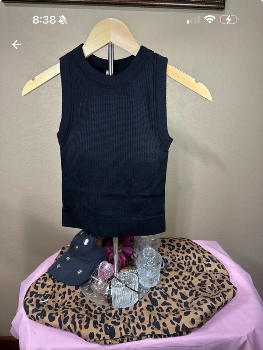 Zenana Black Ribbed Crewneck Tank w/ bra